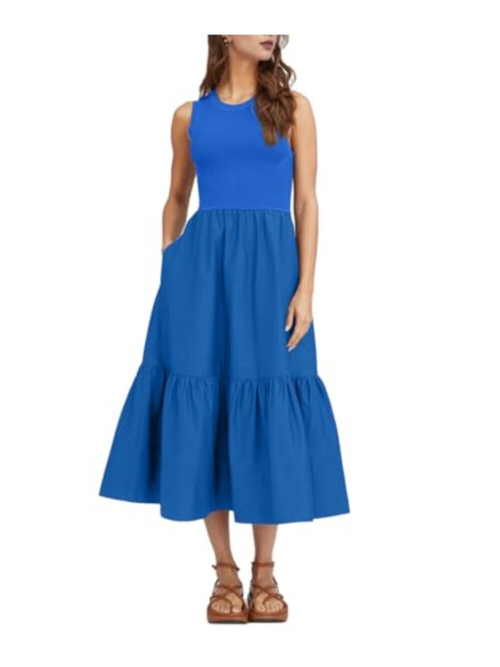 Women Cotton Blend Sleeveless Maxi Dress Smocked Tank Tiered A-Line Summer